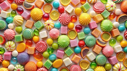 Wall Mural - A vibrant assortment of colorful candies and sweets, featuring a delightful mix of textures and shapes