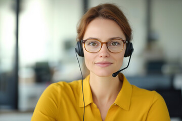 Poster - Customer service representative wearing headset in office
