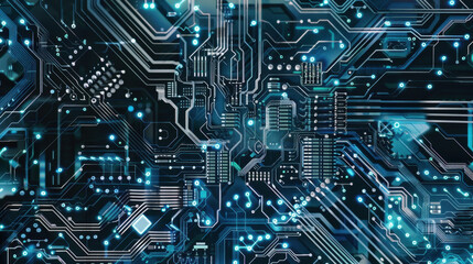 Aufkleber - detailed close up of circuit board showcasing intricate patterns and glowing blue lights, representing technology and innovation