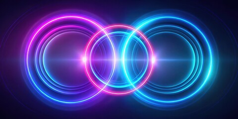 Wall Mural - abstract swirling neon circles, vibrant pink and blue light, futuristic energy, glowing rings, techn