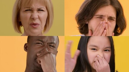 Poster - A collection of diverse individuals displaying a range of emotions, including surprise, sadness, and confusion. The colorful background enhances the intensity of their unique reactions.