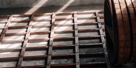 Aufkleber - A metal object is laying on a floor with a lot of squares