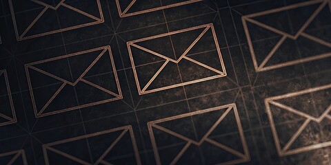 Poster - A close up of a black and gold image of many envelopes