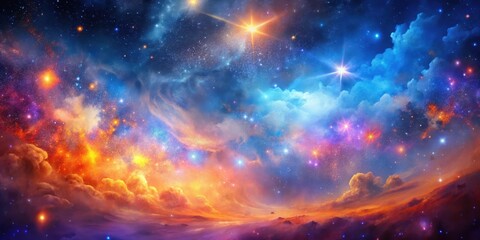 Wall Mural - Celestial Landscape A Dreamlike Vision of Colorful Nebulae and Starry Skies