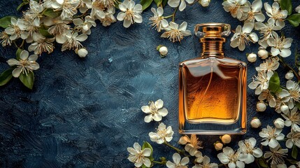 Wall Mural - Elegant perfume bottle surrounded by fragrant flowers