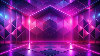 Wall Mural - abstract purple and pink geometric neon room with glowing lines