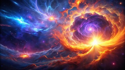 Wall Mural - Cosmic Nebula A Fiery and Iridescent Celestial Dance of Light and Energy