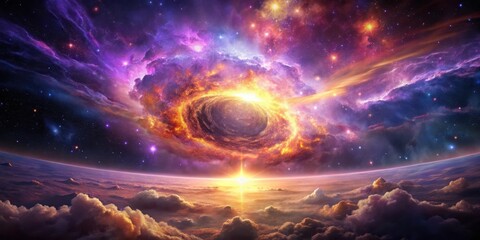 Wall Mural - cosmic vortex above a cloudy planet a vibrant celestial scene