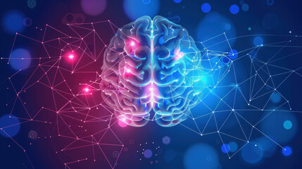 Poster - digital representation of brain surrounded by colorful connections and lights, symbolizing intellige
