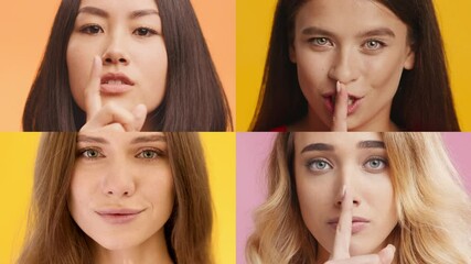 Poster - This collection showcases four individuals displaying a range of emotions against vibrant backgrounds. Each person engages with the camera, reflecting their unique personality and diversity.