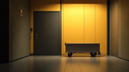 Poster - An empty cart designed for parcel transport in a logistics facility, simple and minimalist design