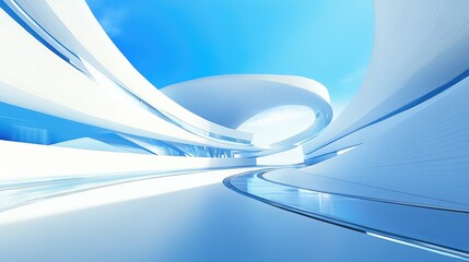 Poster - A modern expressway overpass with clean lines and a clear blue sky providing ample copy space