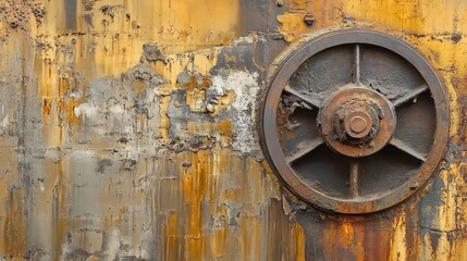 Poster - Industrial train wheel detail on a rusted rail, rugged textures and minimalist design elements