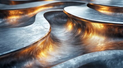 Abstract Metal Surface with Golden Light Illumination