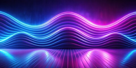 Wall Mural - abstract glowing waves background with neon lights and reflective floor