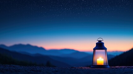 Wall Mural - Tranquil lantern illuminating a serene twilight landscape