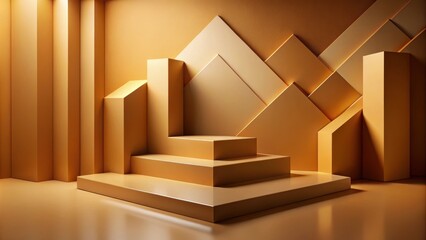Wall Mural - abstract gold geometric display platform with subtle lighting