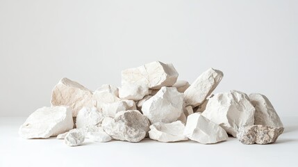 Poster - A Collection of Natural White Rocks and Stones Piled Together on a Light Background for Creative and Design Projects