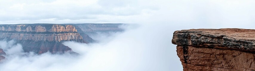Wall Mural - Majestic View of Rocky Cliff Surrounded by Fog in Beautiful Canyon Landscape