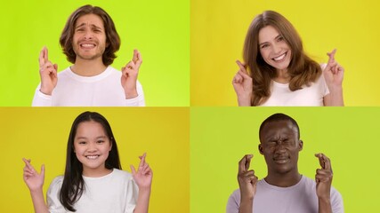 Poster - A collage features a diverse group of individuals displaying a variety of emotions through gestures. Each person is against a vibrant yellow background