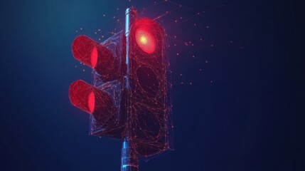 Poster - A digitally rendered traffic light displaying a red signal against a dark background, emphasizing safety and traffic control.