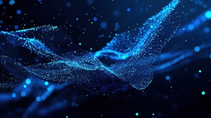 Poster - A mesmerizing blue abstract background with sparkling particles, conveying a sense of depth and movement in a digital universe.