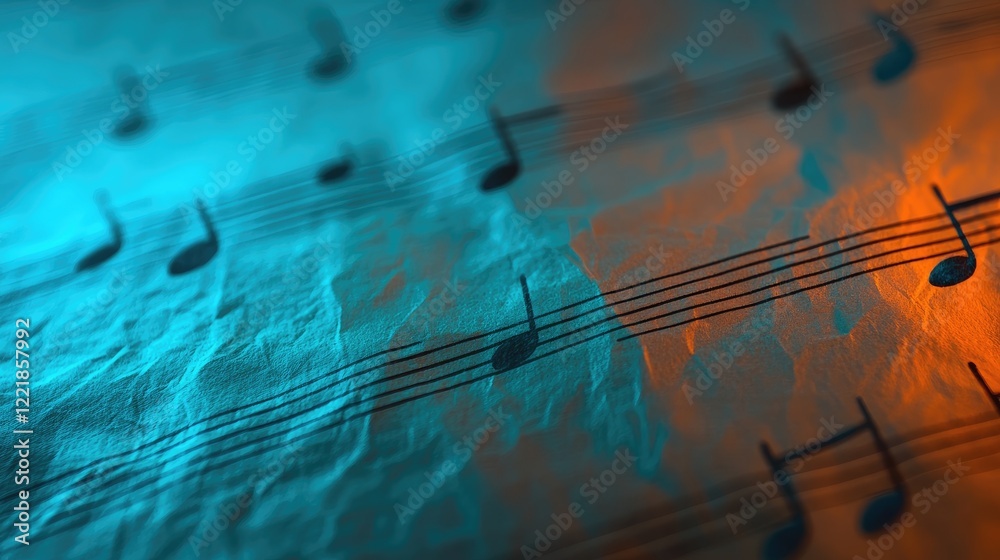 Musical Notes on Crumpled Paper: A Symphony of Color and Texture Stock ...