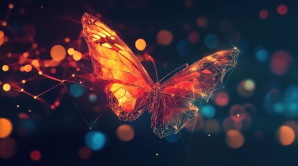 Poster - A vibrant, digital butterfly glows against a dark background, surrounded by colorful orbs, symbolizing transformation and beauty.
