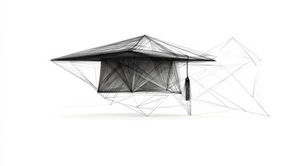 Poster - A geometric, wireframe representation of a modern house, showcasing architectural innovation and minimalistic design against a white background.