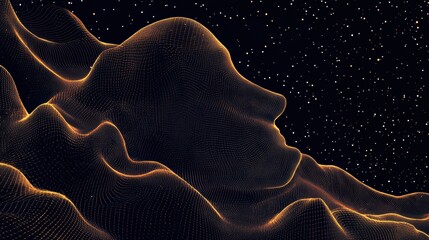 Poster - a digital landscape featuring a face-like silhouette formed by flowing lines, set against a starry b