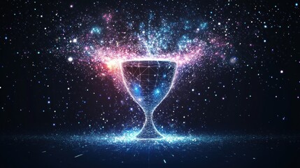 Poster - A glowing chalice surrounded by colorful cosmic particles, representing the fusion of magic and the universe.
