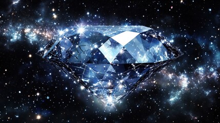 Poster - A dazzling diamond floats in a cosmic space, surrounded by shimmering stars and galaxies, creating a mesmerizing contrast between luxury and the universe.