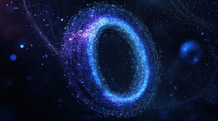 Poster - A vibrant cosmic ring of blue particles against a dark background, evoking a sense of depth and mystery in the universe.