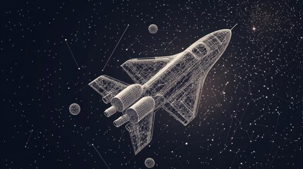 Poster - A futuristic rocket design in a cosmic space setting, surrounded by stars, showcasing advanced technology and exploration themes.