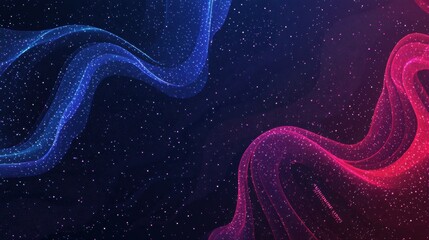 Poster - A vibrant abstract background featuring flowing blue and red waves with sparkling particles against a dark backdrop.