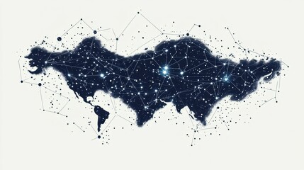 Poster - A stylized map of Asia, highlighted with a network of stars and connections, representing data, technology, or cosmic themes.