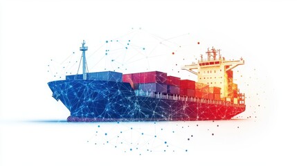Poster - A digitally rendered cargo ship with colorful containers, symbolizing trade and connectivity in a global logistics network.