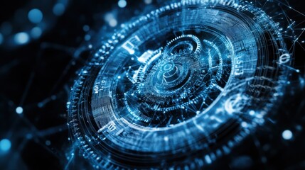 Aufkleber - A futuristic, abstract representation of digital technology featuring glowing blue circuits and intricate patterns.