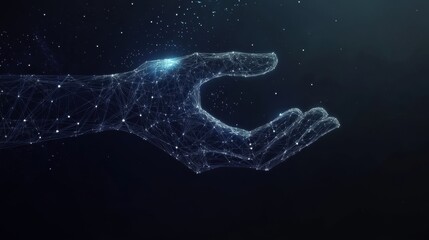 Aufkleber - A digital hand reaching out, represented by glowing particles, symbolizing connection, technology, and the future.