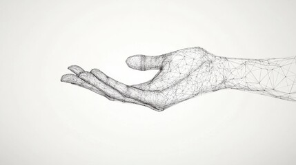 Poster - A wireframe illustration of an open hand, symbolizing gesture, communication, and technology in a minimalist style.