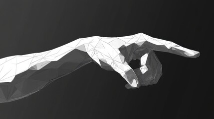 Poster - A stylized, low-poly representation of a hand pointing, set against a dark background, showcasing geometric shapes and modern design.