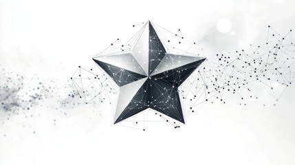 Poster - A sleek, metallic star floats against a soft background, surrounded by shimmering particles, conveying a sense of elegance and cosmic beauty.