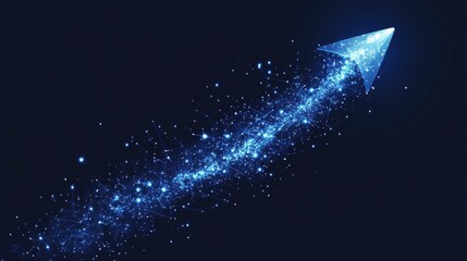 Poster - A bright blue arrow made of sparkling particles shoots upwards against a dark background, symbolizing progress and aspiration.