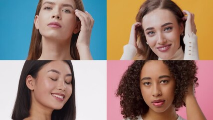 Poster - Four individuals showcase a range of emotions against colorful backgrounds. Each person displays unique expressions, reflecting diversity in experience and emotion.