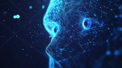 Aufkleber - A digital representation of a human face composed of interconnected lines and dots, illustrating the concept of artificial intelligence and technology.