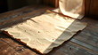 © homydesign - A sheet of crumpled paper on a wooden surface with sunlight creating shadows and highlights