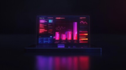 Poster - Futuristic Neon Laptop Displaying Data Analytics
