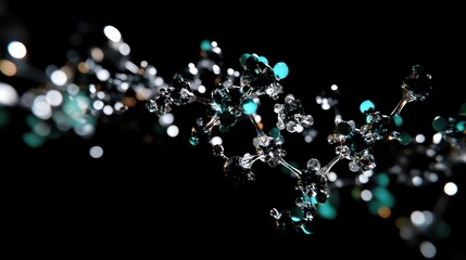Poster - Abstract Molecular Structure: Teal and Silver Atoms in Dark Space