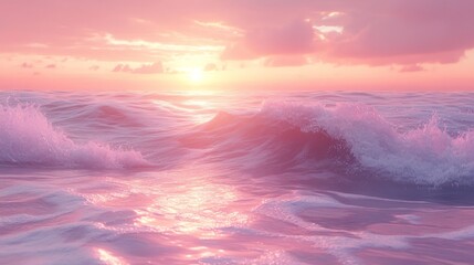 Wall Mural - pink sunset over ocean waves gentle rolling
