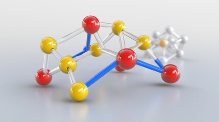 Poster - Abstract Molecular Structure: Colorful 3D Rendering of a Complex Chemical Compound